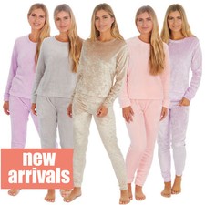 Ladies Full Lounge Set Fleece Pyjama Set Velvet Velour Tracksuit Loungewear NEW