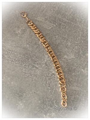 Bracelet Gourmette Femme En Plaqué Or Jaune 18 Carats - Longueur 18,5 Cm, Largeur 5 Mm - Bijouterie Papillon Bleu