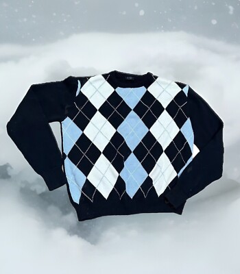 Brandy Melville John Galt Blue White Argyle Crewneck Sweater