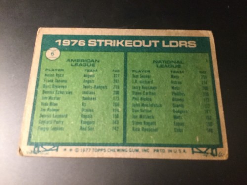 1977 Topps TOM SEAVER, NOLAN RYAN 1976 Strikeout Leaders #6 See Description - Picture 2 of 2