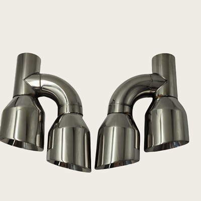 Offset 2.5'' In Quad 4'' Out Dual Wall Exhaust Tips Slant Cut Stainless Steel
