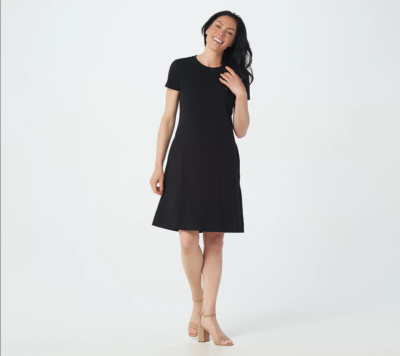 shop knits cap sleeve dresses Contrast Stitch Polo Knit Black Mini Dress main image 0