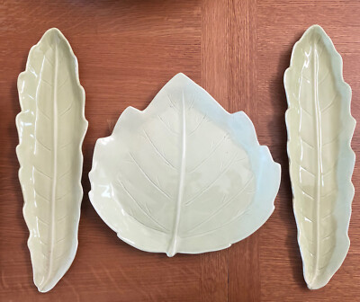 Lot 3 Oversized Green Leaf Crate Barrel Serving Pieces Buffet Barbara Eigen NWT