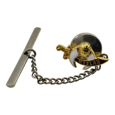 Vintage Tie Tack and Chain Gold Silver Tone Moslah