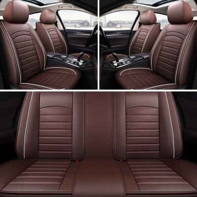 Front Rear 5-Sits PU Leather Seat Cover Full Coverage Protection