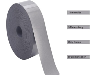 Silber Reflektierendes Band Aufbügeln 10 mm breit Sicherheit Zum Selbermachen für Jacken, Ausrüstung 3 Meter