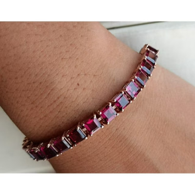 Rhodolite garnet Tennis Bracelet in Sterling Silver. June Birthstone Bracelet. G