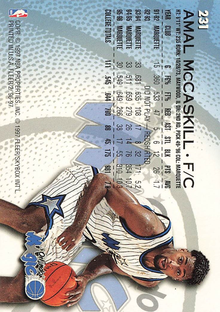 1996 Fleer #231 Amal McCaskill Orlando Magic | eBay