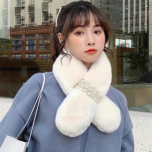 Winter Pearl Imitation Rabbit Fur Warm Scarfs Neck Warmers Plush Scarfs Shawl - Bild 1 von 17