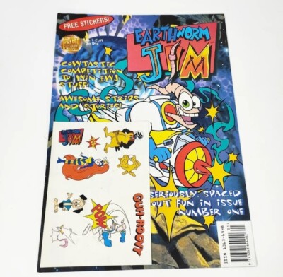 EARTHWORM JIM NO 1 #1 NEWSTAND COMICS MAGAZINE 1996 UK COMPLETE STICKER & POSTER