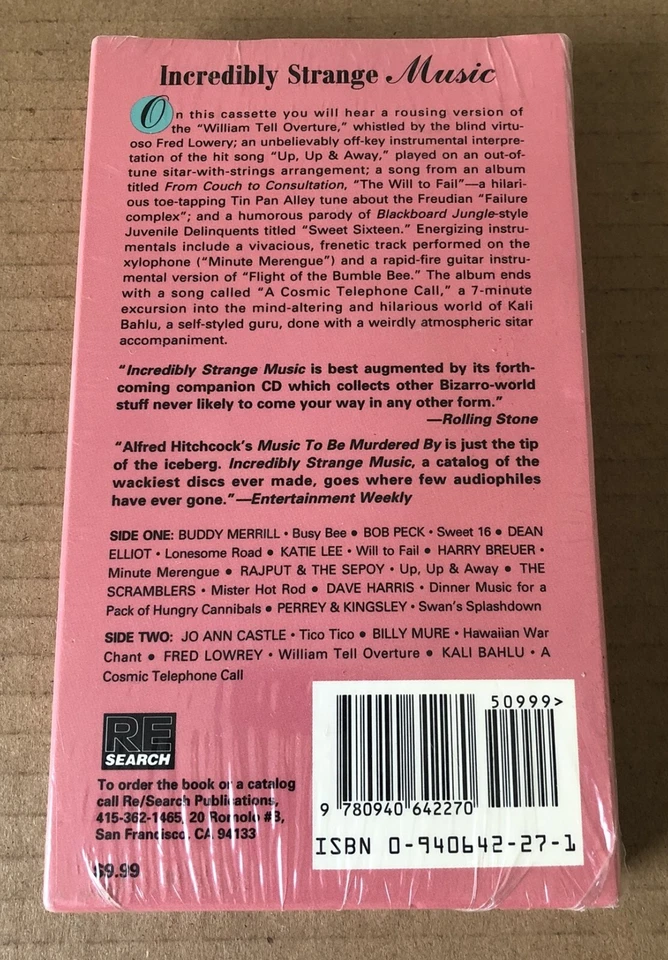 RE/SEARCH INCREDIBLY STRANGE MUSIC Volume 1 - Cassette Tape NEW!!! - Image 2 of 4