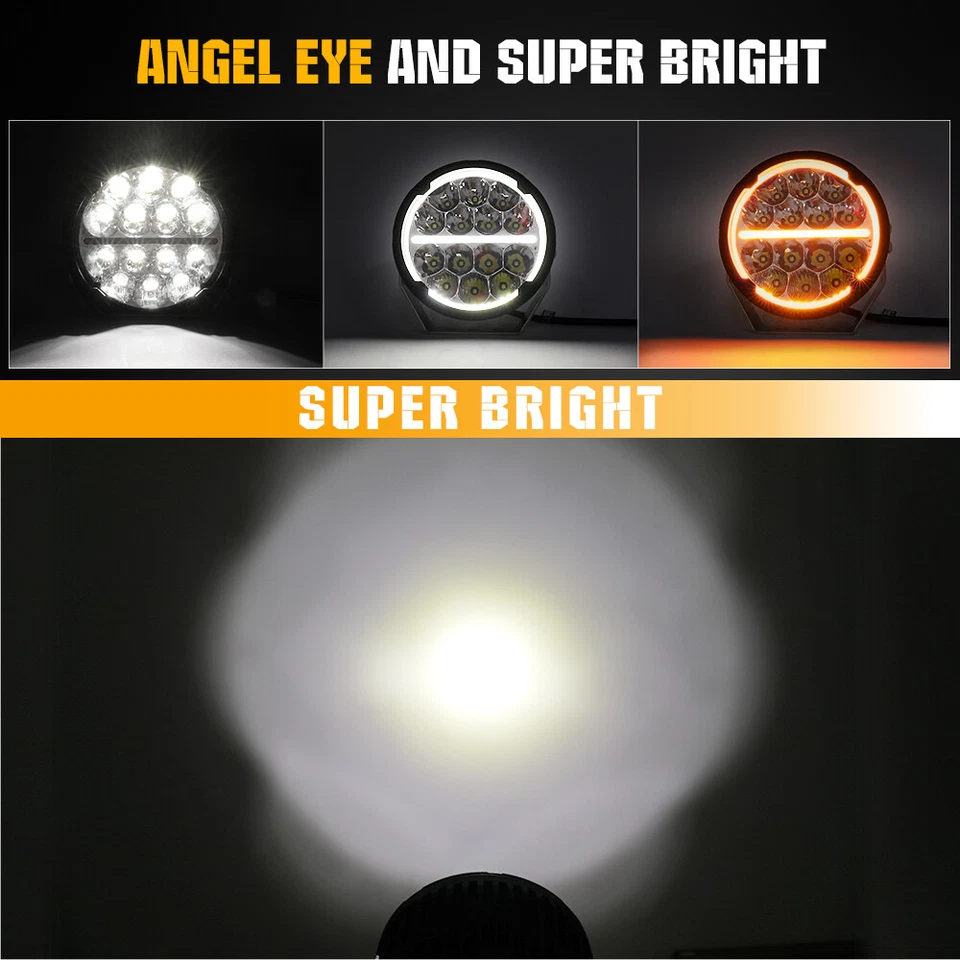 2x 7" LED Offroad Driving Work Light Spot Flood  Amber/White DRL 4WD ATV UTV SUV - Image 2 of 4