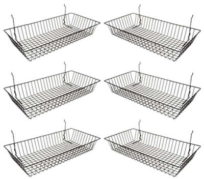 Wire Baskets for Grid Wall and Slat Wall - Wire Basket 24'' L x 12'' D x 4'' H -6PK