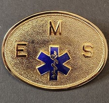 EMS Oval Belt Buckle With Blue Enamel Star Of Life 3.5 X 2.5 Inches
