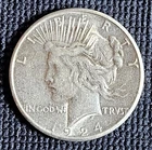 1924 S PEACE SILVER DOLLAR - **Key Date** - Fineness .90 - AU Condition