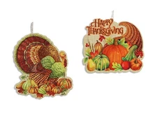 Happy Thanksgiving Glittered Decorative Hanging Signs Set of 2, 9.5" x 9"