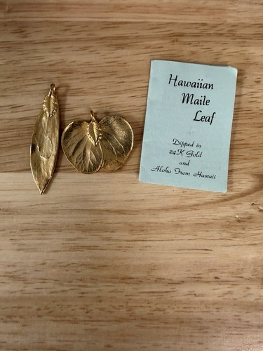 24k Gold Layered Hawaiian Maile Leaf 2 Lot Vintage Hawaii