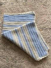 Handmade Crochet Baby Blanket New 28x31  , Blue Stripes