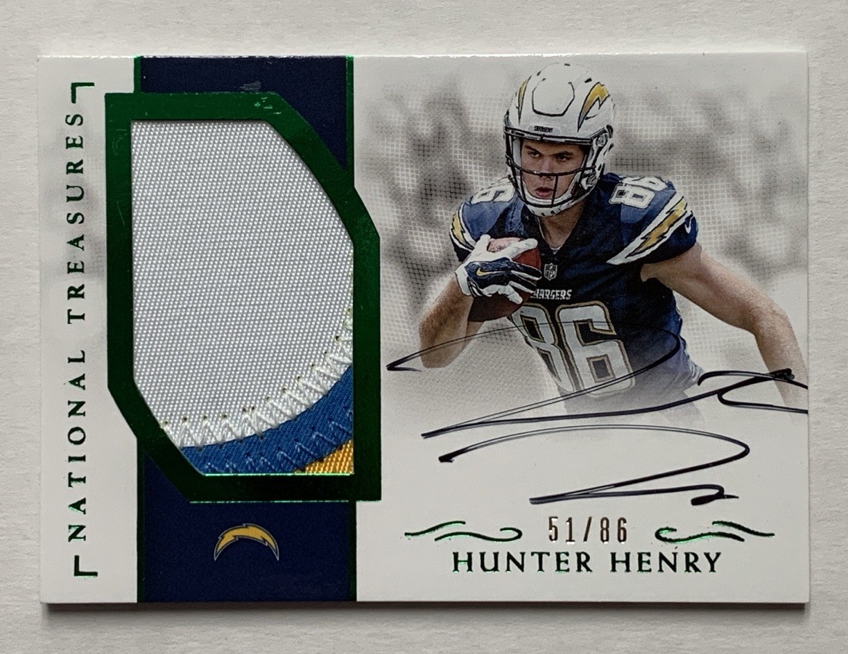 2016 Panini National Treasures Hunter Henry RPA Emerald 51/86 Rookie Patriots