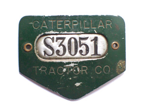VINTAGE CATERPILLAR TRACTOR EMPLOYEE ID PINBACK BADGE 5 SIDED