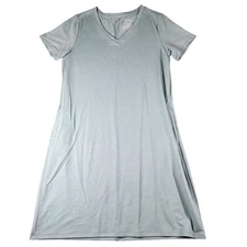 Time and Tru Dress Womens Medium Blue Short Sleeve V Neck Casual Stretch Pockets