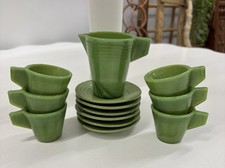 Vintage Akro Agate Jadeite Children  s Tea Set 13 Pcs , Cups Saucers Pitcher
