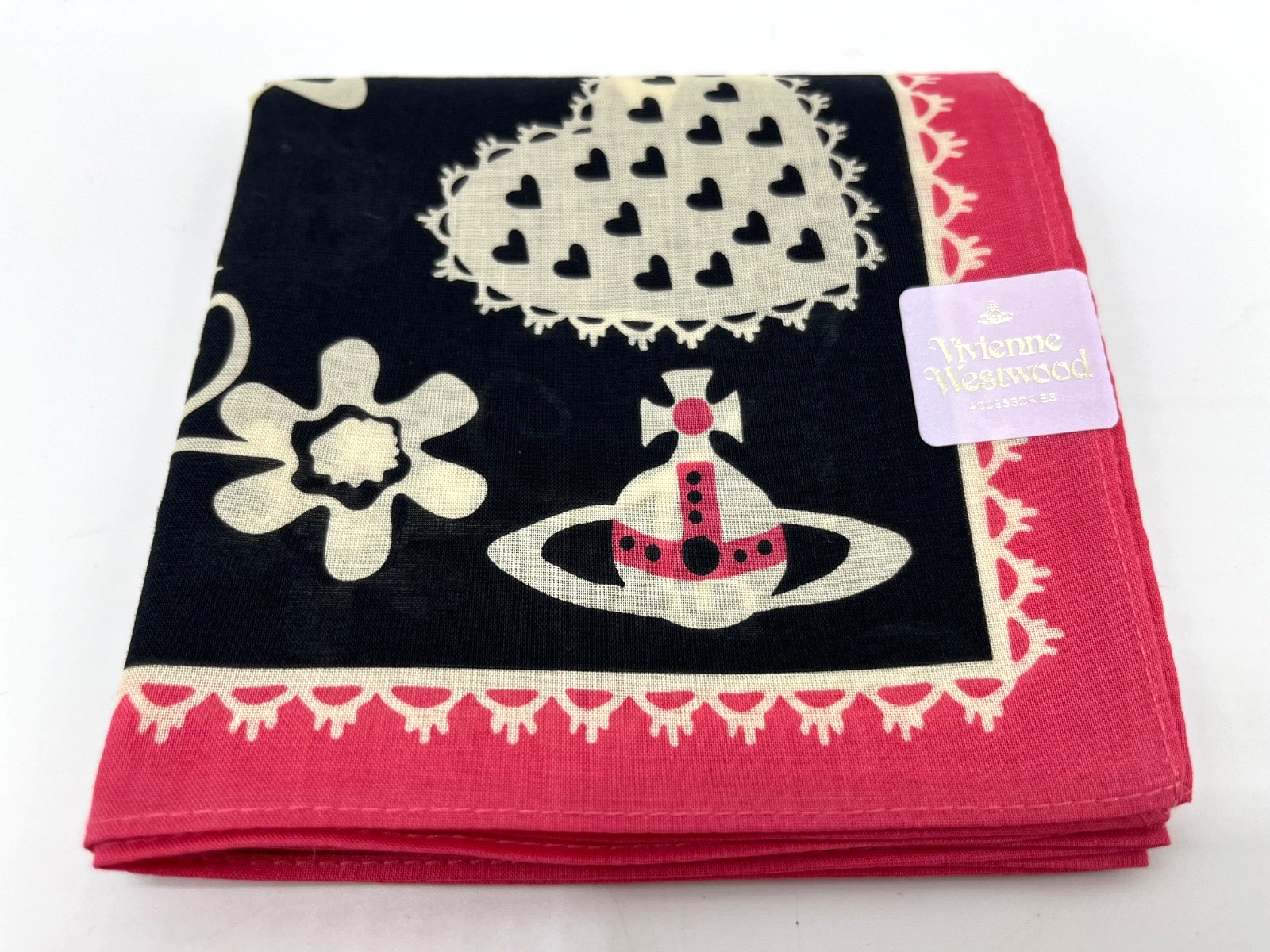 VIVIENNE WESTWOOD Orb & Hearts Pocket Square Bandana Handkerchief in bag