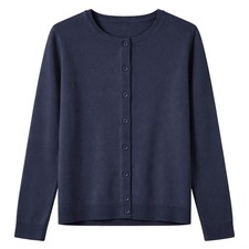 Luxury Cashmere Wool Fine Knit Button Cardigan in Navy