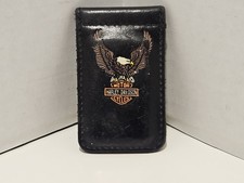 Harley-Davidson Vintage Black Leather Eagle Print Embossed Magnetic Money Clip