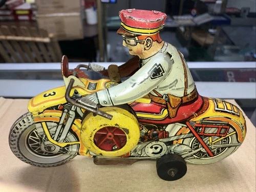 MARX POLICE MOTORCYCLE Tin Litho Wind Up Toy "working" Vintage