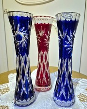 3 x Echt Bleikristall Vasen Blau/Rot 19 cm Vintage