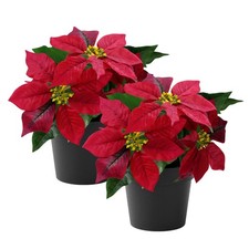 Poinsettias Artificial Christmas Flowers Tabletop Small Red 2PC Hot Red