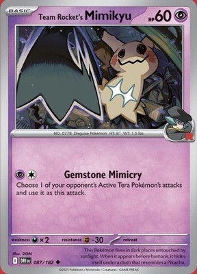 Team Rocket's Mimikyu 087/182 Pokémon SV10: DRI Uncommon Regular 2025 NM
