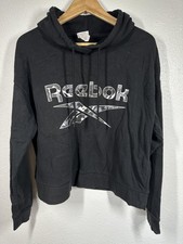 Reebok Hoodie Womens XL Black Cropped Pullover Camo Logo Lightweight Sweatshirt