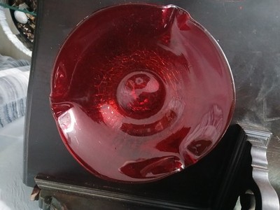 Rich Ruby Red Crackle Glass Ashtray Dish **Vintage Rare Find**