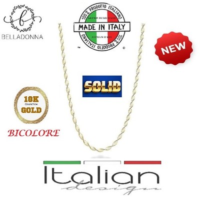 Italian Lusso 18k 925 Silver 2.5mm Two-Tone Contorta Herringbone Necklace 16.0