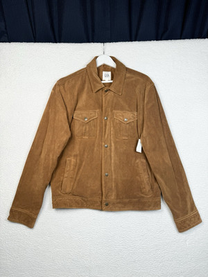 NEW - GAP Suede Leather Trucker Jacket Quilted Cowhide- Brown - Men's Large