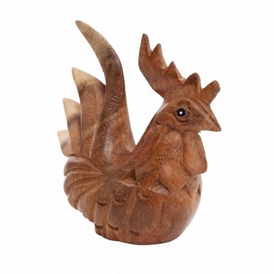 DUONGJAIS BRAND Thai Wooden Hand Carved Rooster Statue, Natural Color