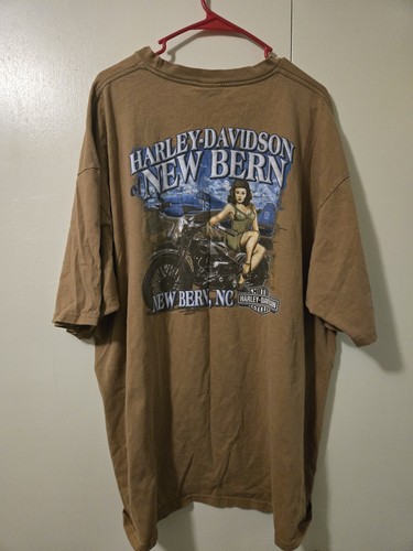 Vintage Harley Davidson T Shirt 3XL Pinup Girl Motorcycle Aviation New Bern