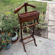 Vintage Walnut Butler Gentleman Valet Stand Dressboy Barley Twist w/ 2 Drawers