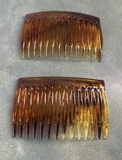 Vintage 1970s Hong Kong Faux Tortoise Hair Side Combs Pair Brown Plastic