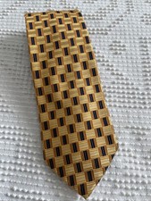 XMI Platinum Luxury Tie Gold Blue Geometric Woven Silk Necktie 60" x 4"