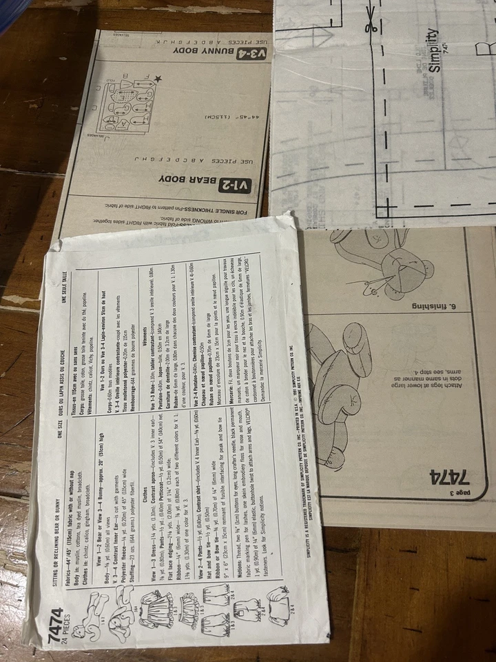 UNCUT Vtg Simplicity Crafts 7474 Pattern Bear & Bunny - Image 2 of 3
