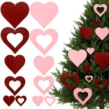 12 Pcs Valentines Day Decorations Large Red and Pink Heart Wooden Ornaments Vale