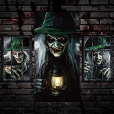 3Pcs Halloween Witch Window Door Covers Decorations Scary Witch Window Curtain a