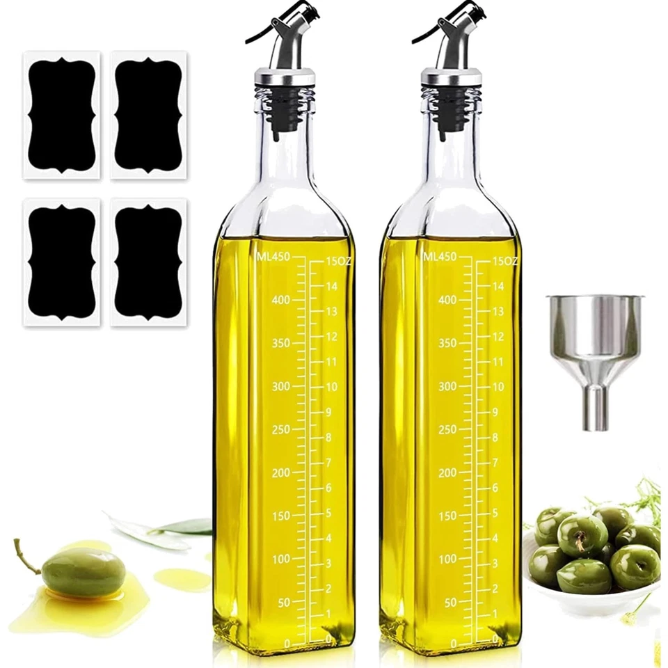 Essigflasche, Olivenöl, Spender, Glas, 2er Set, 500ml, auslaufsicher, Küche