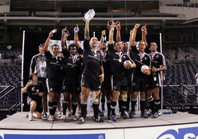 Team New Zealand on the podium after their victory gainst South Af- Old Photo