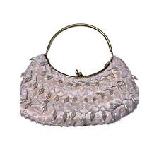 Vintage La Regale Ltd Ivory Beaded and Sequin Evening Bag, Gold Tone Handle and
