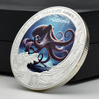 Ocean Organism Octopus Silver Plated Coin World Treasure Animal