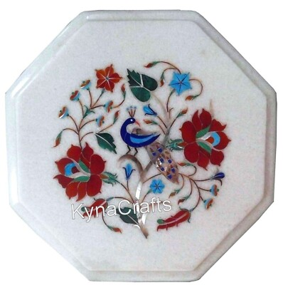 #ad Octagon White Marble Coffee Table Top Floral Pattern Inlay Work Patio Side Table $209.00